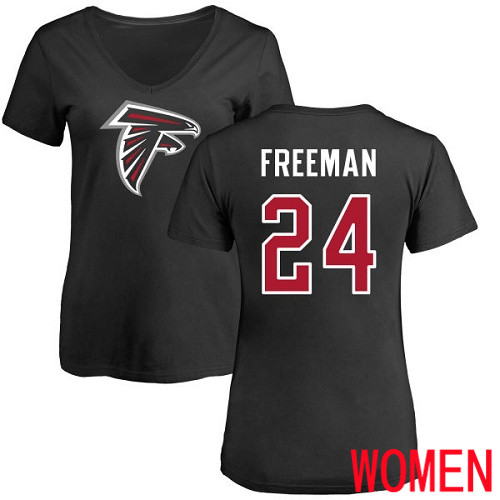Atlanta Falcons Black Women Devonta Freeman Name And Number Logo NFL Football #24 T Shirt